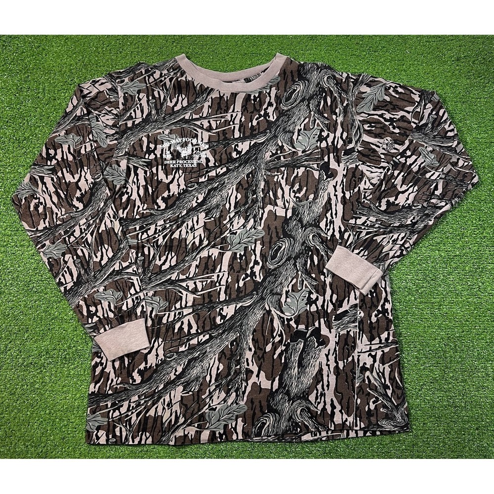 VTG MOSSY OAK TREESTAND CAMO ShirtLG‎ Long Slv 80s Pocket Hunting tree Tag